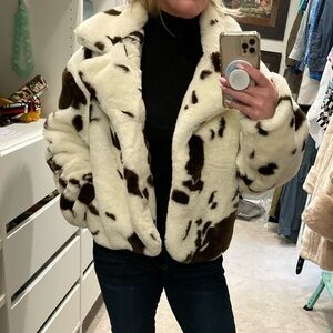 Ashley Women's Cow Print Faux Fur Jacket like new